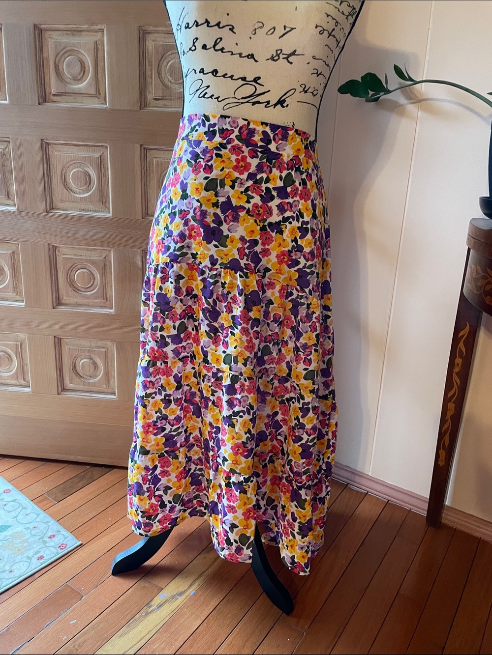 Floral Tiered Maxi Skirt in Purple, Yellow & Pink